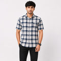 Men's White & Dark Grey Checked Half Sleeve Casual Shirt-4