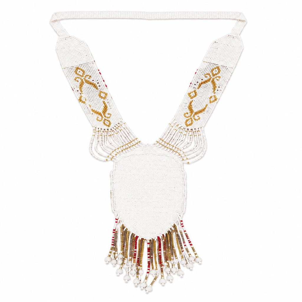 Women's Gilded Regal Lion Hand-Beaded Statement Necklace with Fringe Detailing-3