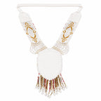 Women's Gilded Regal Lion Hand-Beaded Statement Necklace with Fringe Detailing-3