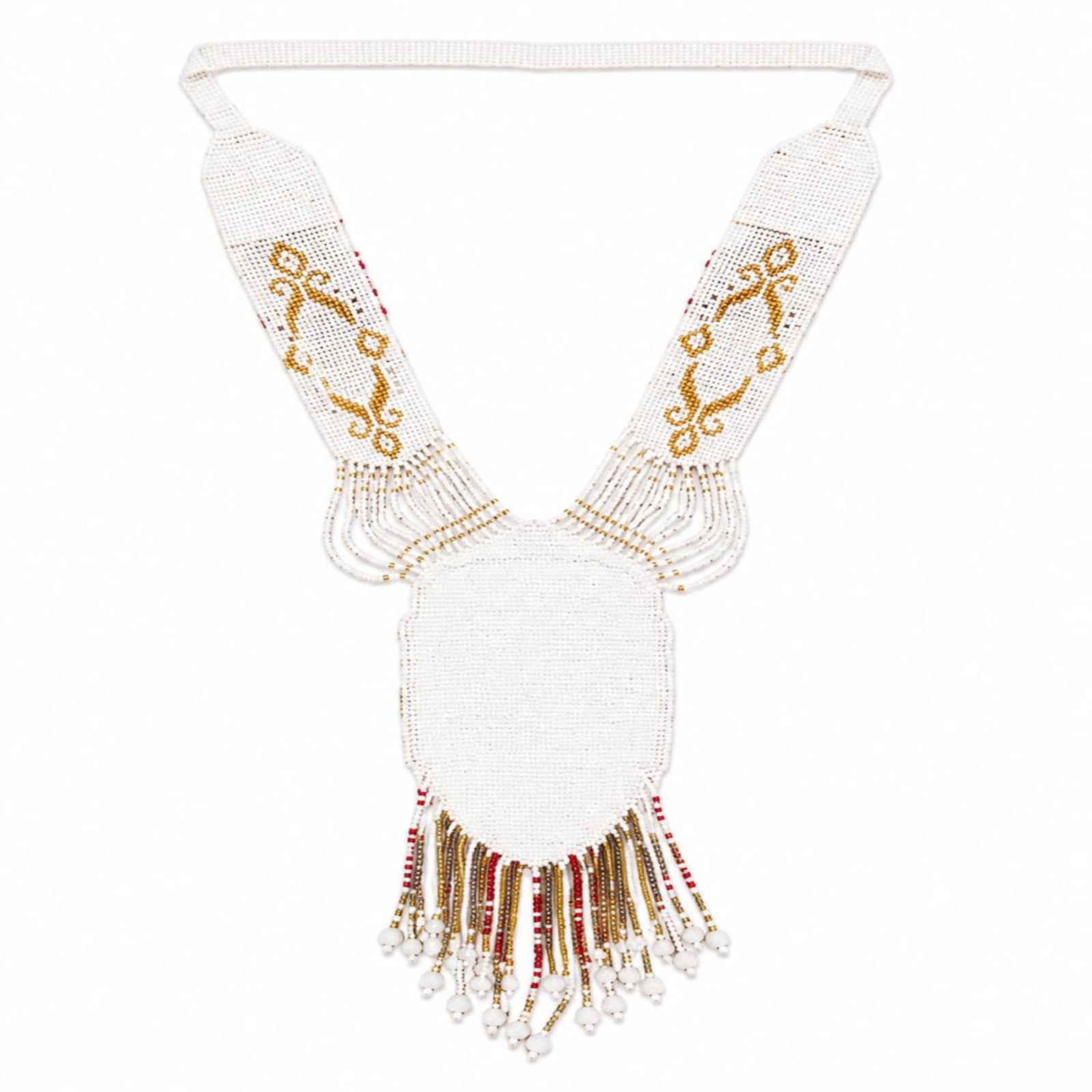 Women's Gilded Regal Lion Hand-Beaded Statement Necklace with Fringe Detailing-3