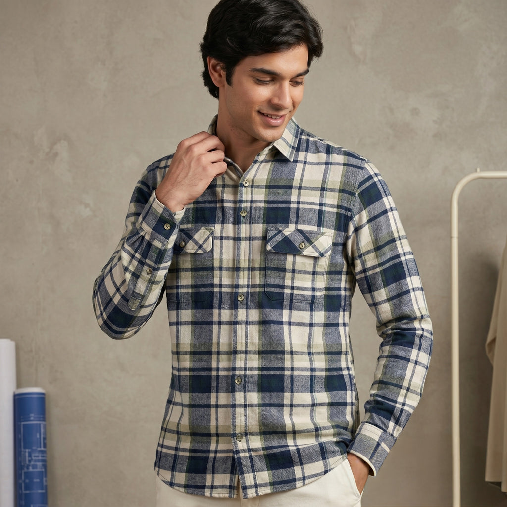 Blue Check Classic Men's Casual Shirt-4