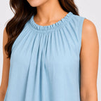 Women's Smoke Blue One Sleeve Gathered Tunic Top-4