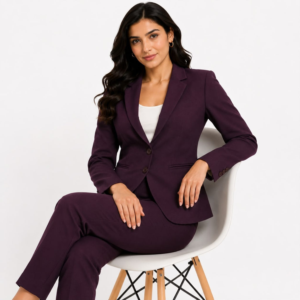 Women's Maroon Double-Button Formal Blazer-3