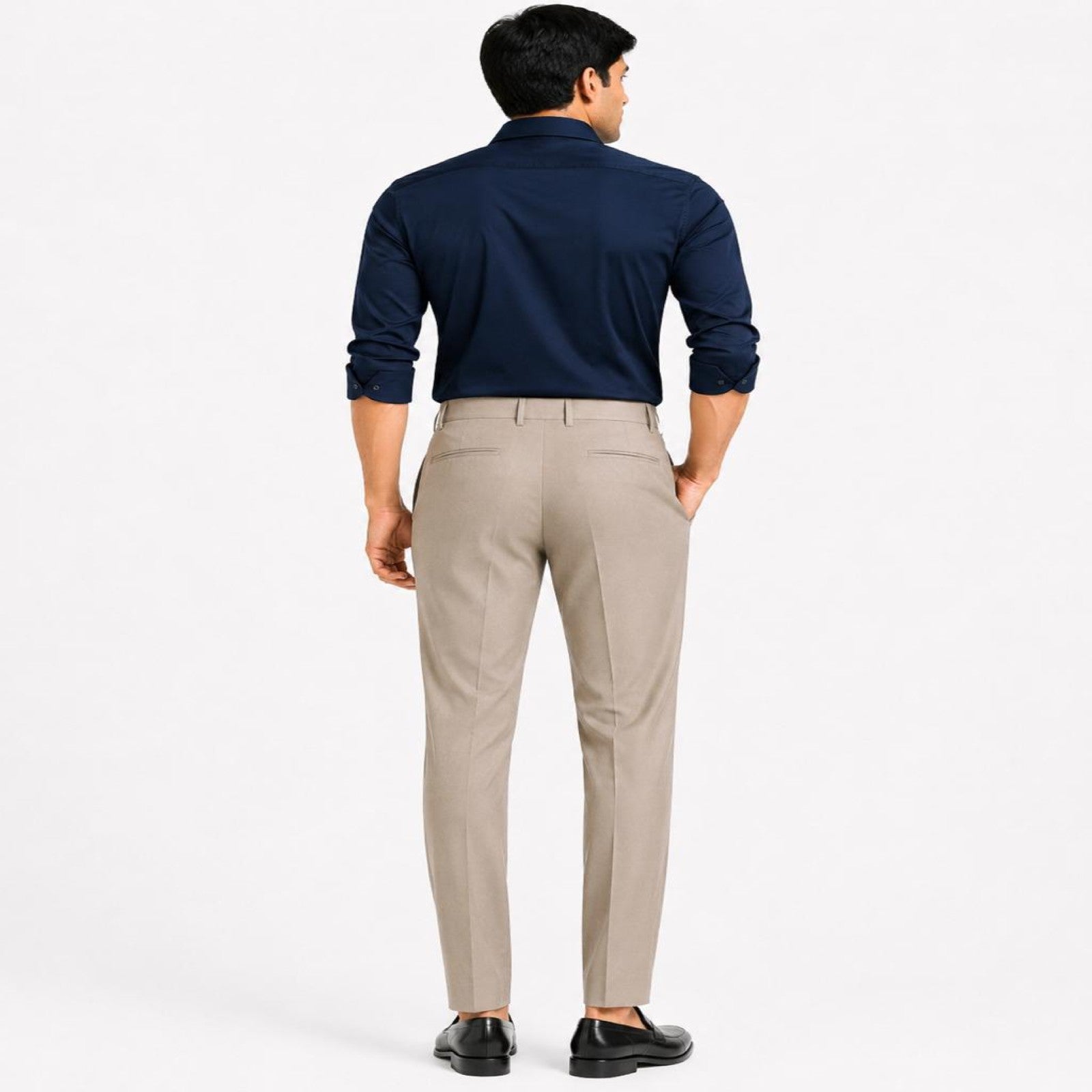 Men's Khaki Pleated Tapered Formal Trousers | Smart Fit Office Wear Pants-4