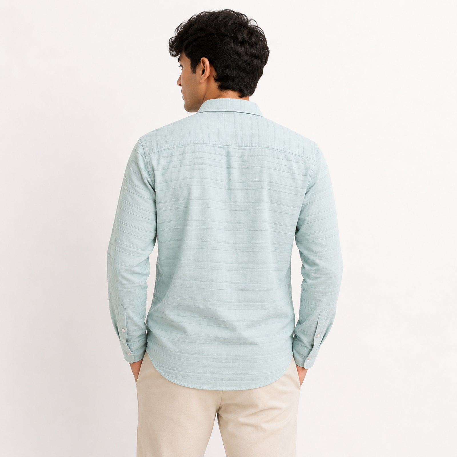 Men's Pista Green Textured Formal Shirt-3