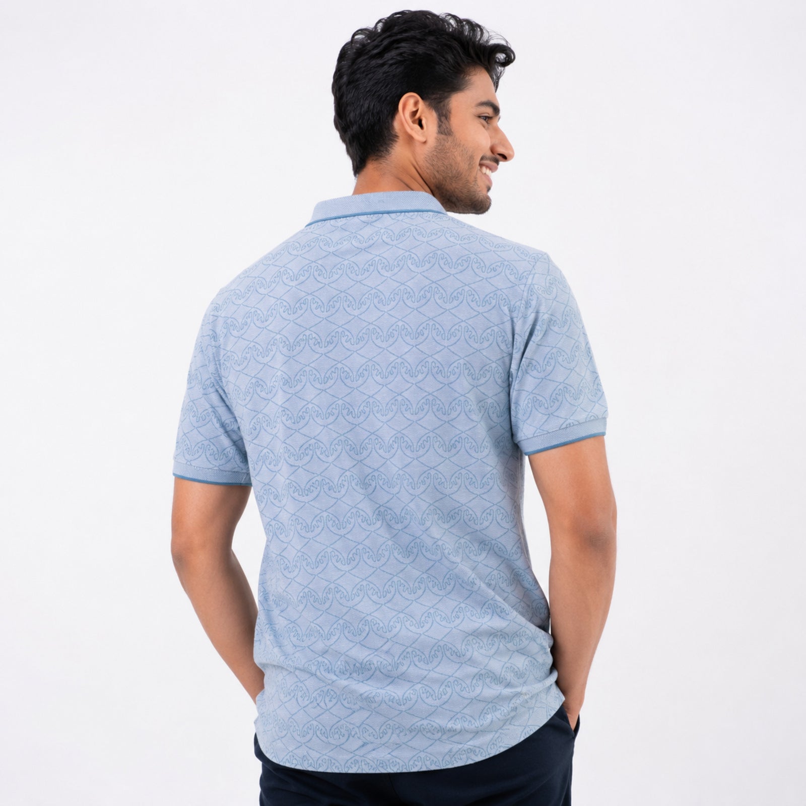Men's Sky Blue Textured Polo T-Shirt-1