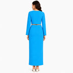 Women's Blue Long Sleeve Crop Top and Maxi Skirt Co-Ord Set-4