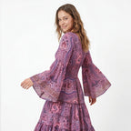 Women's Lavender Printed Tiered Maxi Dress-3