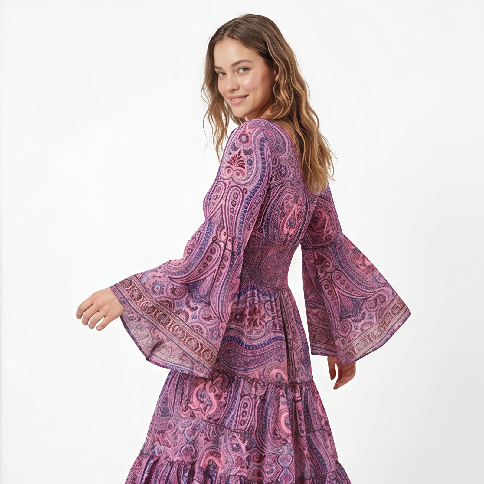 Women's Lavender Printed Tiered Maxi Dress-3