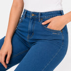 Women's Blue High-Rise Wide Leg Jeans | Classic Straight Fit Denim Pants-3