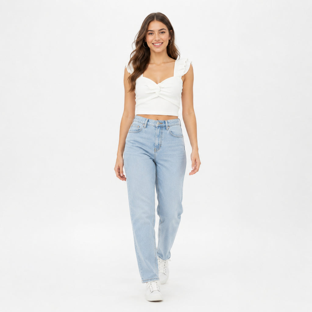 Women's White Sweetheart Neck Ruffle Sleeve Crop Top-1