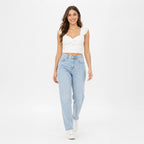 Women's White Sweetheart Neck Ruffle Sleeve Crop Top-1