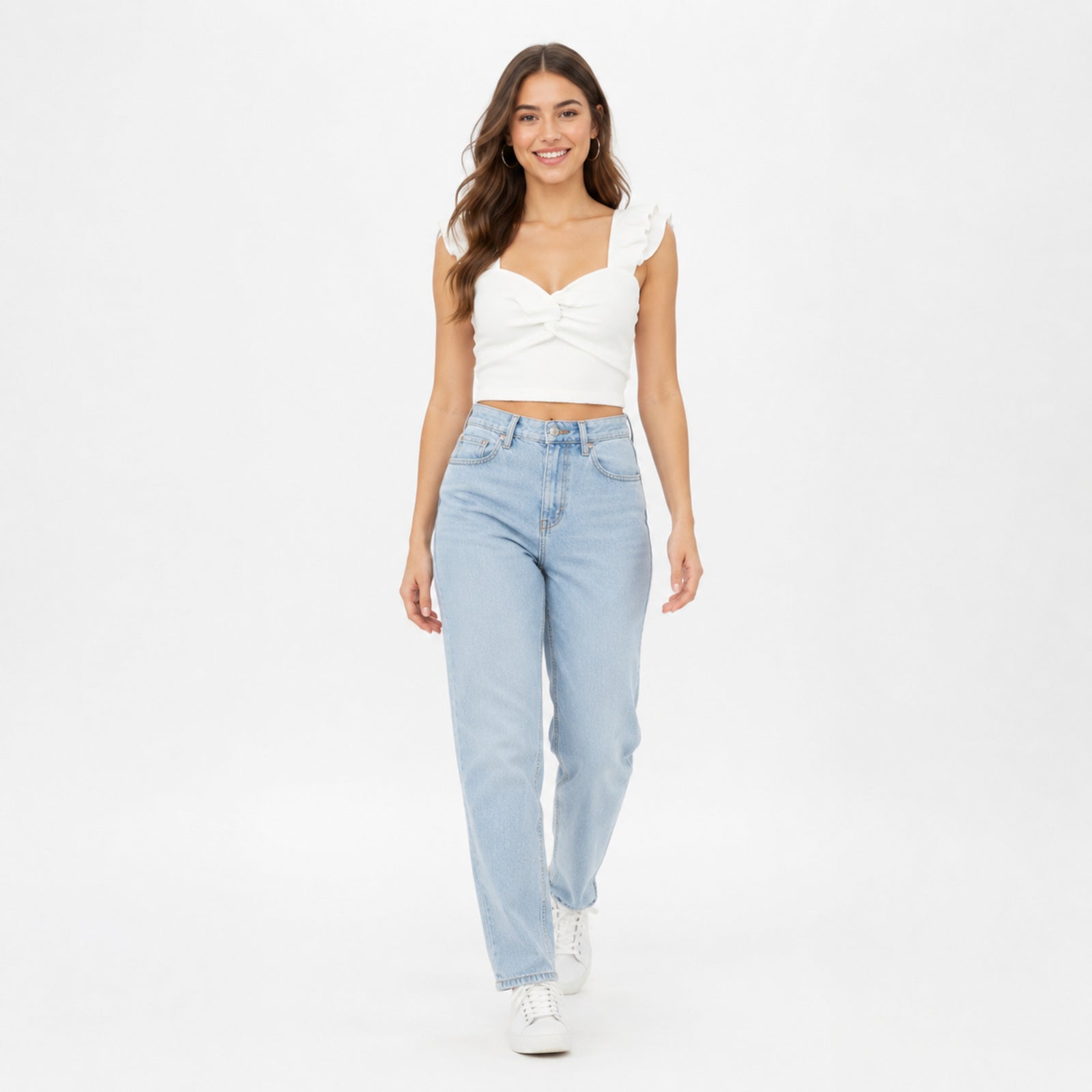 Women's White Sweetheart Neck Ruffle Sleeve Crop Top-1