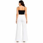 Women's White Wide Leg High-Rise Trousers | Solid Full Length Casual Palazzo Pants-4