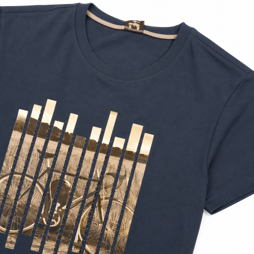 Men's Navy Blue Abstract Stripe Graphic Crew Neck T-Shirt | Casual Half Sleeve Printed Tee-3