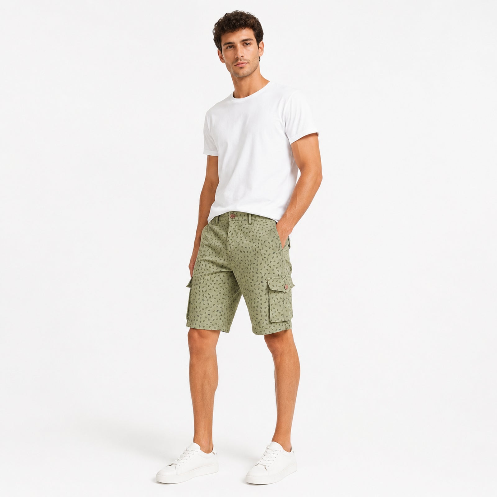 Men's Green Printed Cargo Shorts | Casual Multi-Pocket Summer Shorts for Men-3