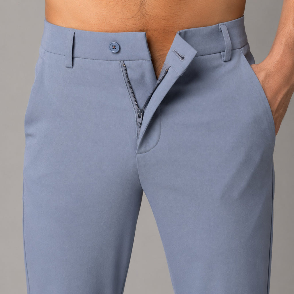 Women's Sophisticated Sky Blue Slim Fit Formal Ankle Trousers-3