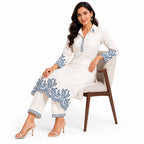 Women's Elegant Embroidered Kurta Pant Set | Premium Ethnic Wear Straight Fit Co-Ord Set for Women – Off White-3