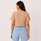 Women's Brown Textured Short Sleeve Top-4
