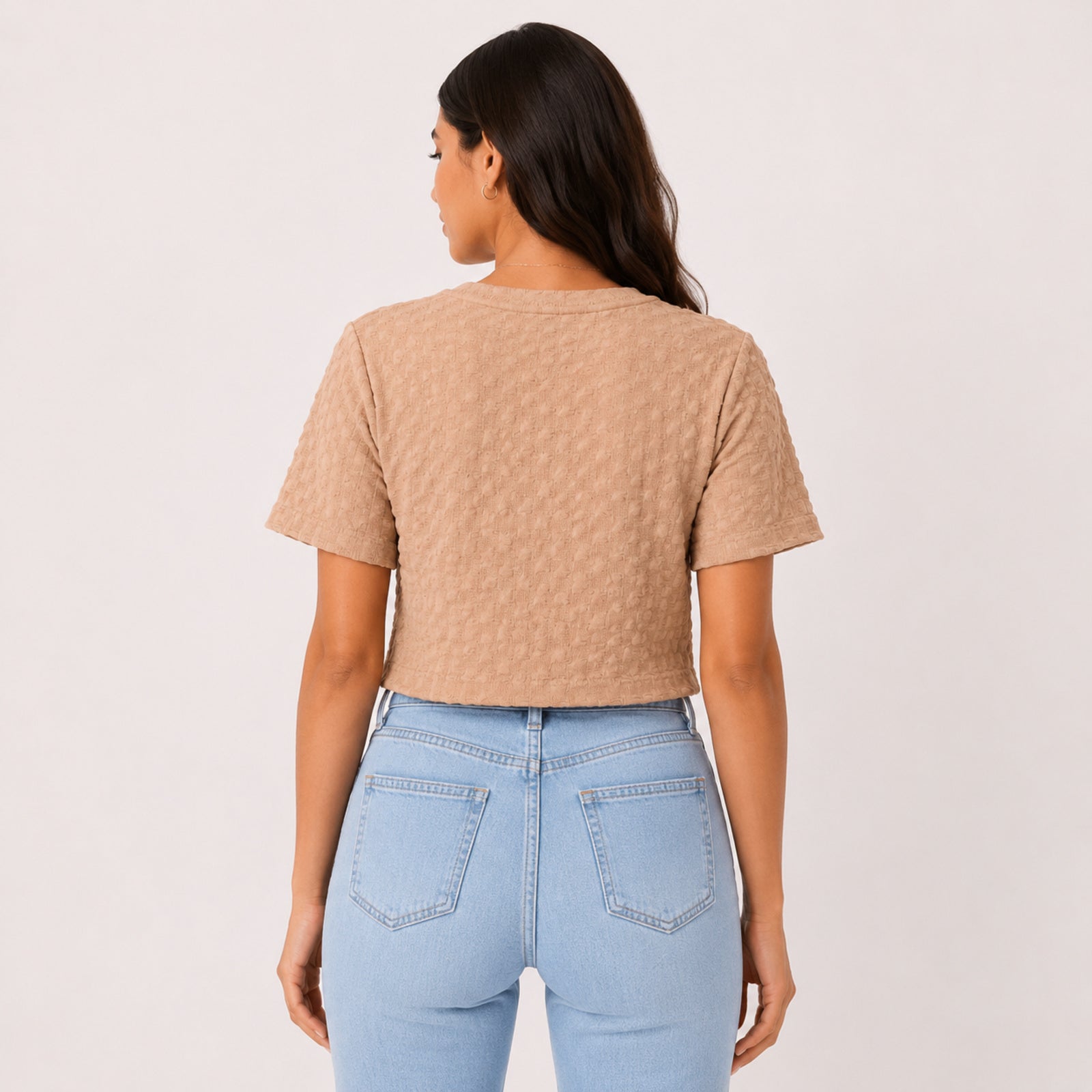 Women's Brown Textured Short Sleeve Top-4