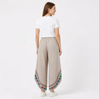 Beige Bloom Draped Wrap Trousers-4