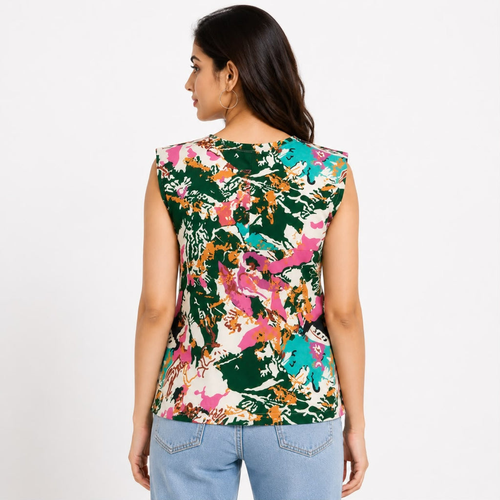 Women's Tropical Muse Abstract Printed Sleeveless Top-4