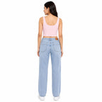 Women's Light Pink Ribbed Sleeveless Crop Tank Top-4