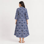 Women's Blue Ethnic Printed Flared Midi Dress-4