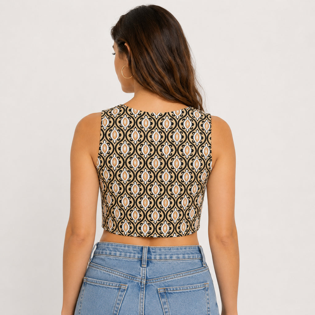 Women's Brown Geometric Print Sleeveless Top-4