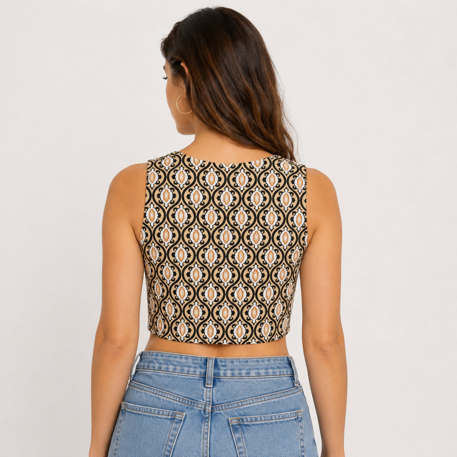 Women's Brown Geometric Print Sleeveless Top-4