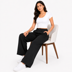 Women's Black High-Waist Wide Leg Casual Trousers-2