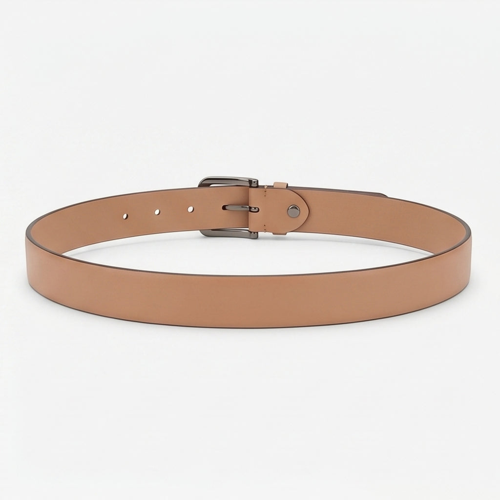 Women’s Elegant Smooth Tan Leather Belt with Textured Antique Gunmetal Buckle-2