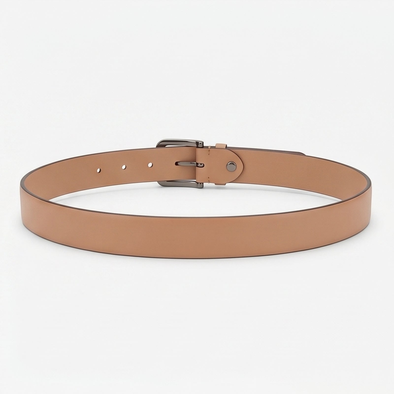 Women’s Elegant Smooth Tan Leather Belt with Textured Antique Gunmetal Buckle-2