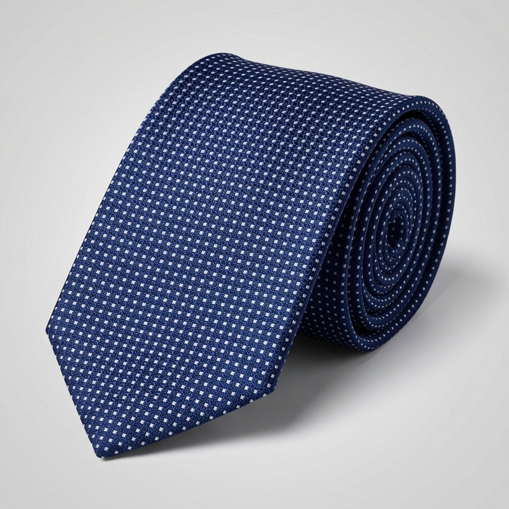 Men's Luxury Micro-Patterned Royal Blue Silk Formal Necktie-4