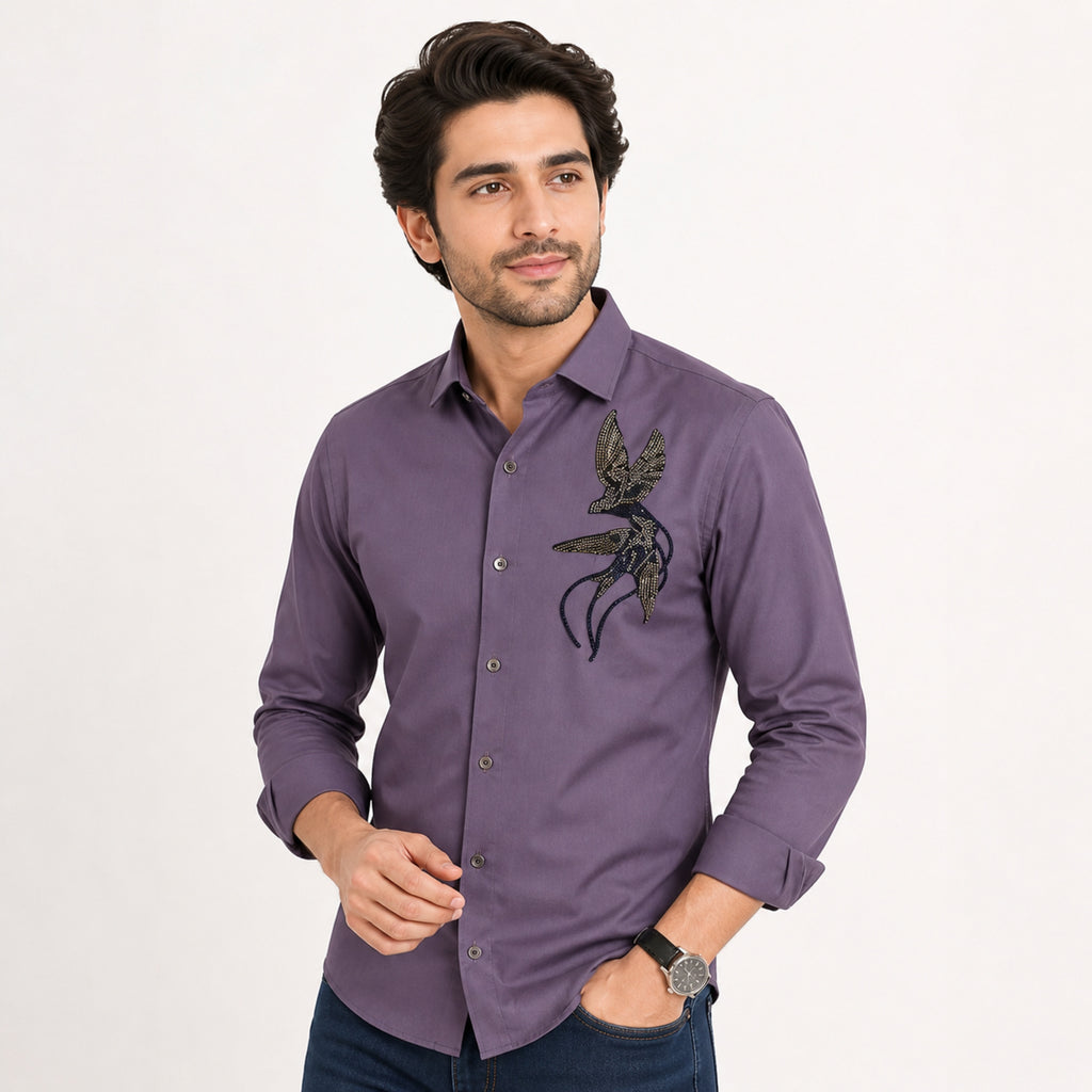 Men's Lavender Slim Fit Printed Casual Shirt-3