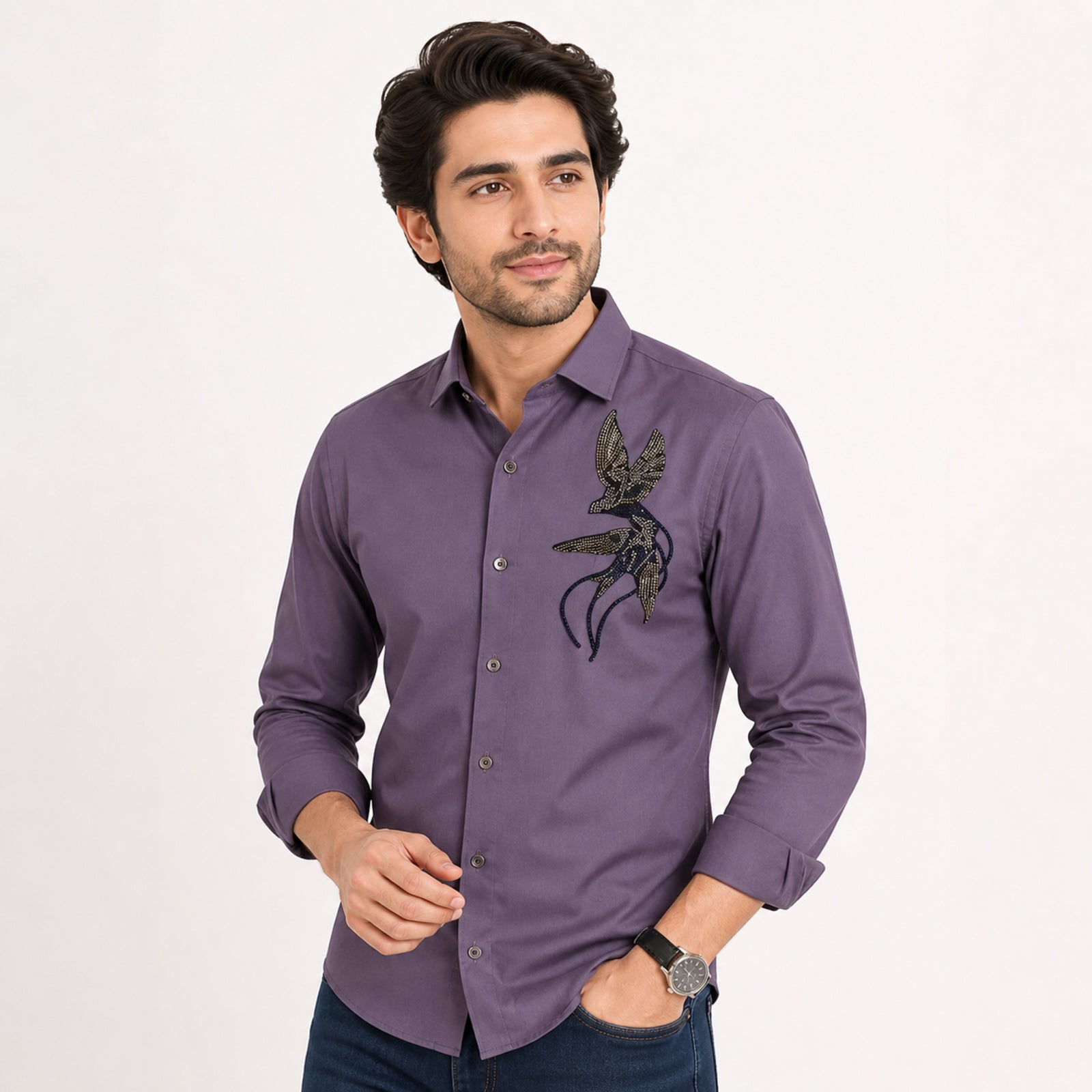 Men's Lavender Slim Fit Printed Casual Shirt-3