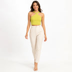 Women's Parrot Green Criss-Cross Halter Neck Fitted Crop Top | Solid Sleeveless Party Top-1