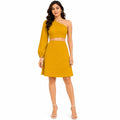 Women's Yellow One Shoulder Long Sleeve Co-Ord Set-1
