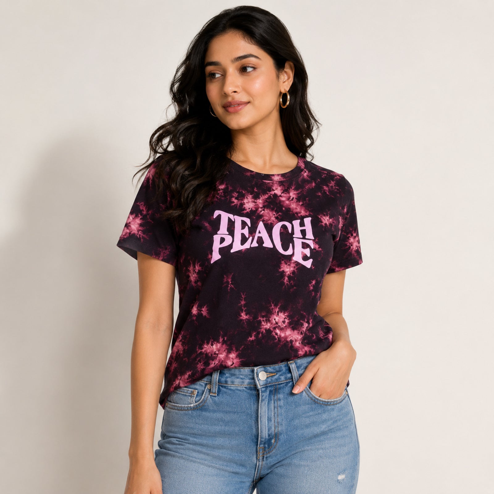 Women's Black & Pink Tie-Dye Graphic T-Shirt-3