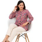 Women’s Pink Printed Jacket – Full Sleeve Button-Front Floral & Abstract Jacket-3