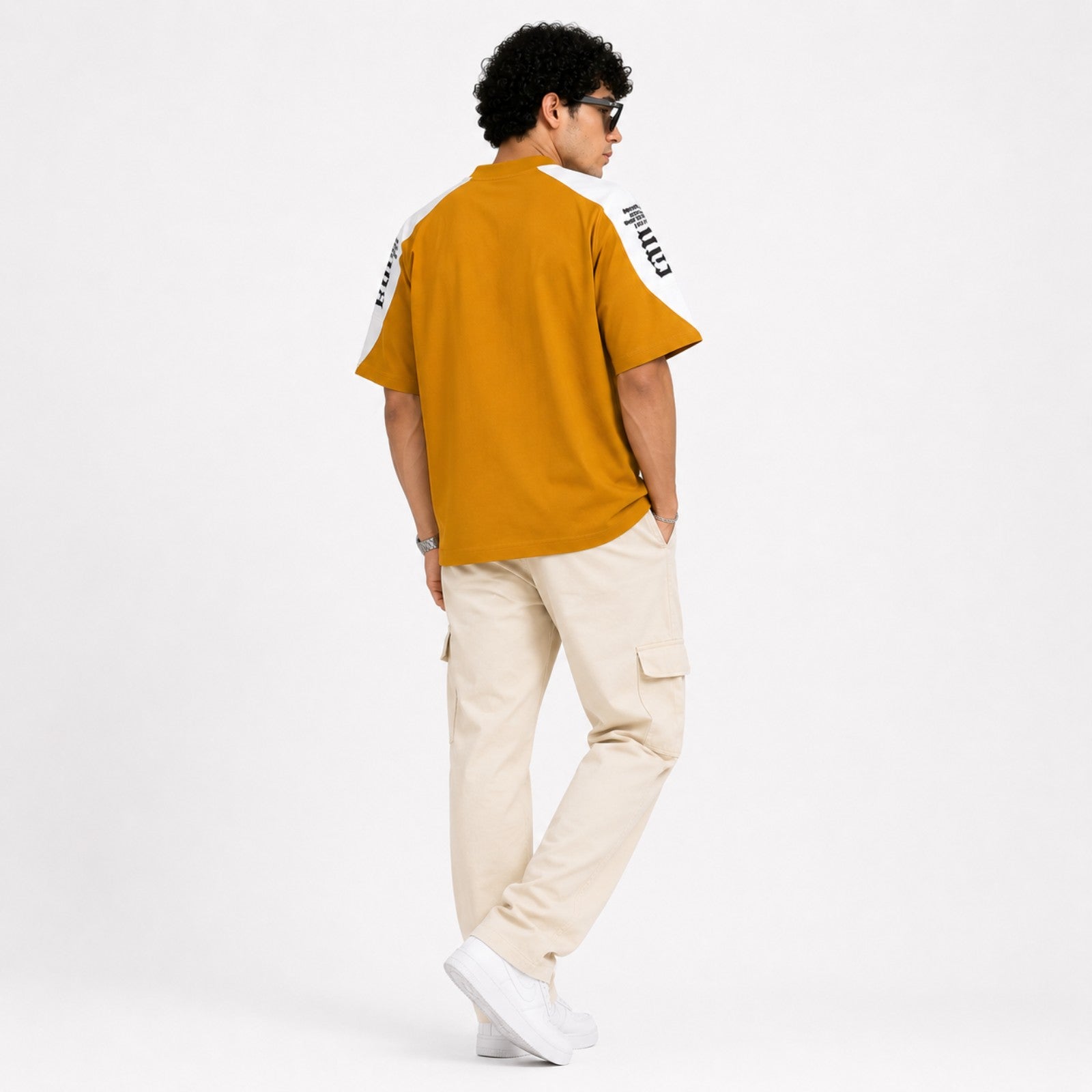 Men's Mustard High Neck Oversized Streetwear T-Shirt-4