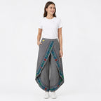 Grey Bloom Draped Wrap Trousers-2