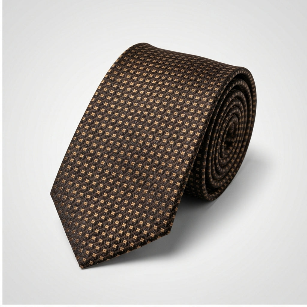 Men's Luxury Micro-Patterned Coffee Brown Silk Formal Necktie-2