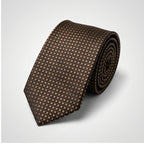 Men's Luxury Micro-Patterned Coffee Brown Silk Formal Necktie-2