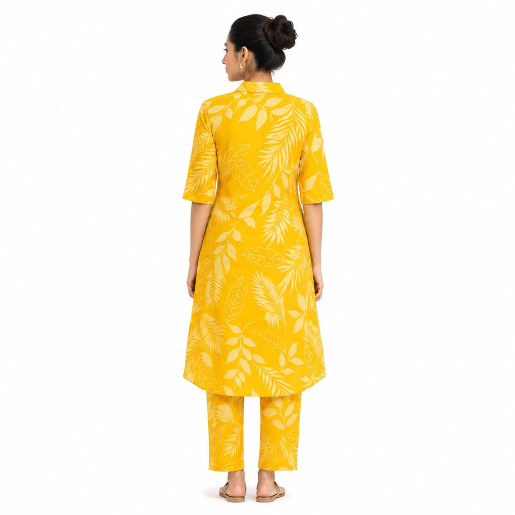 Women's Yellow Printed Kurta Pant Co-Ord Set-4