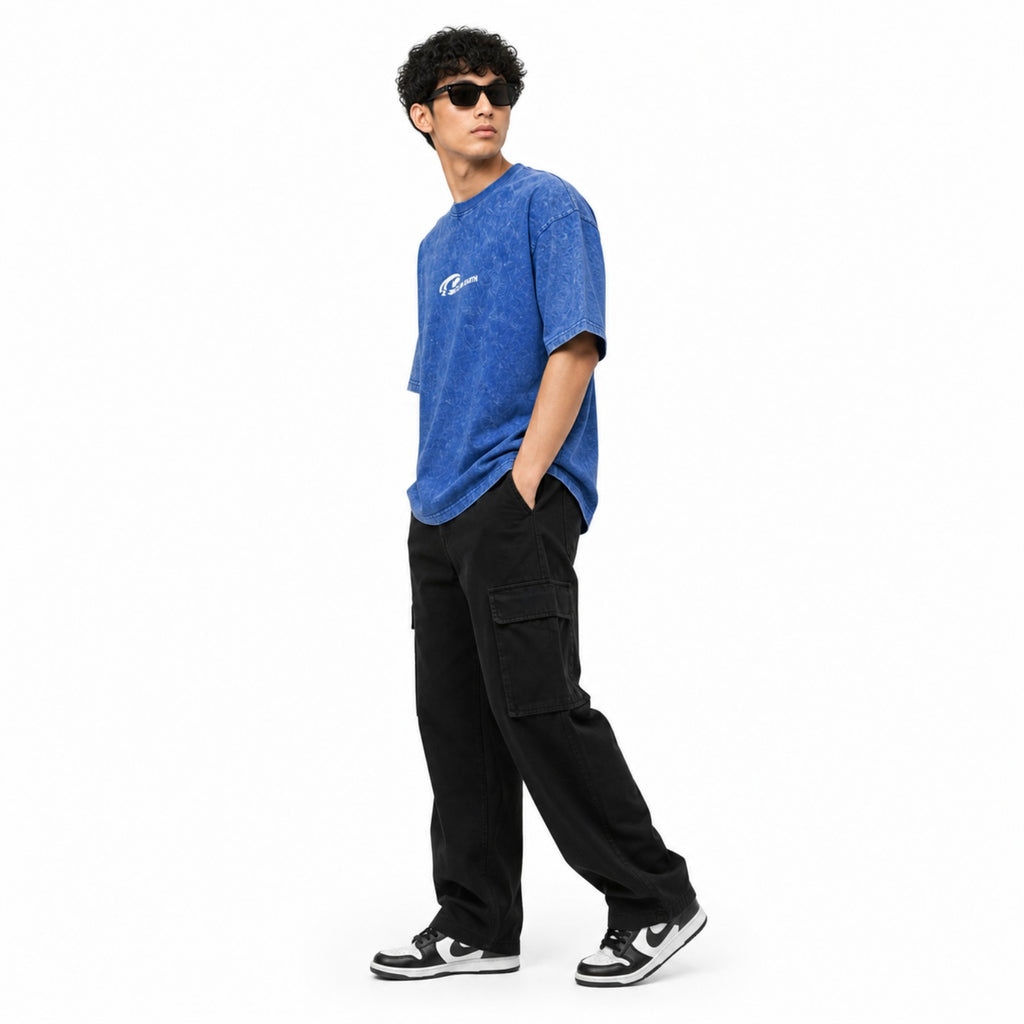 Men's Urban Blue Oversized Graphic Streetwear Top-2