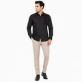 Men's Black Shadow Leaf Embroidered Shirt | Premium Evening Wear Full Sleeve Shirt-1