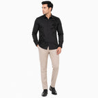 Men's Black Shadow Leaf Embroidered Shirt | Premium Evening Wear Full Sleeve Shirt-1