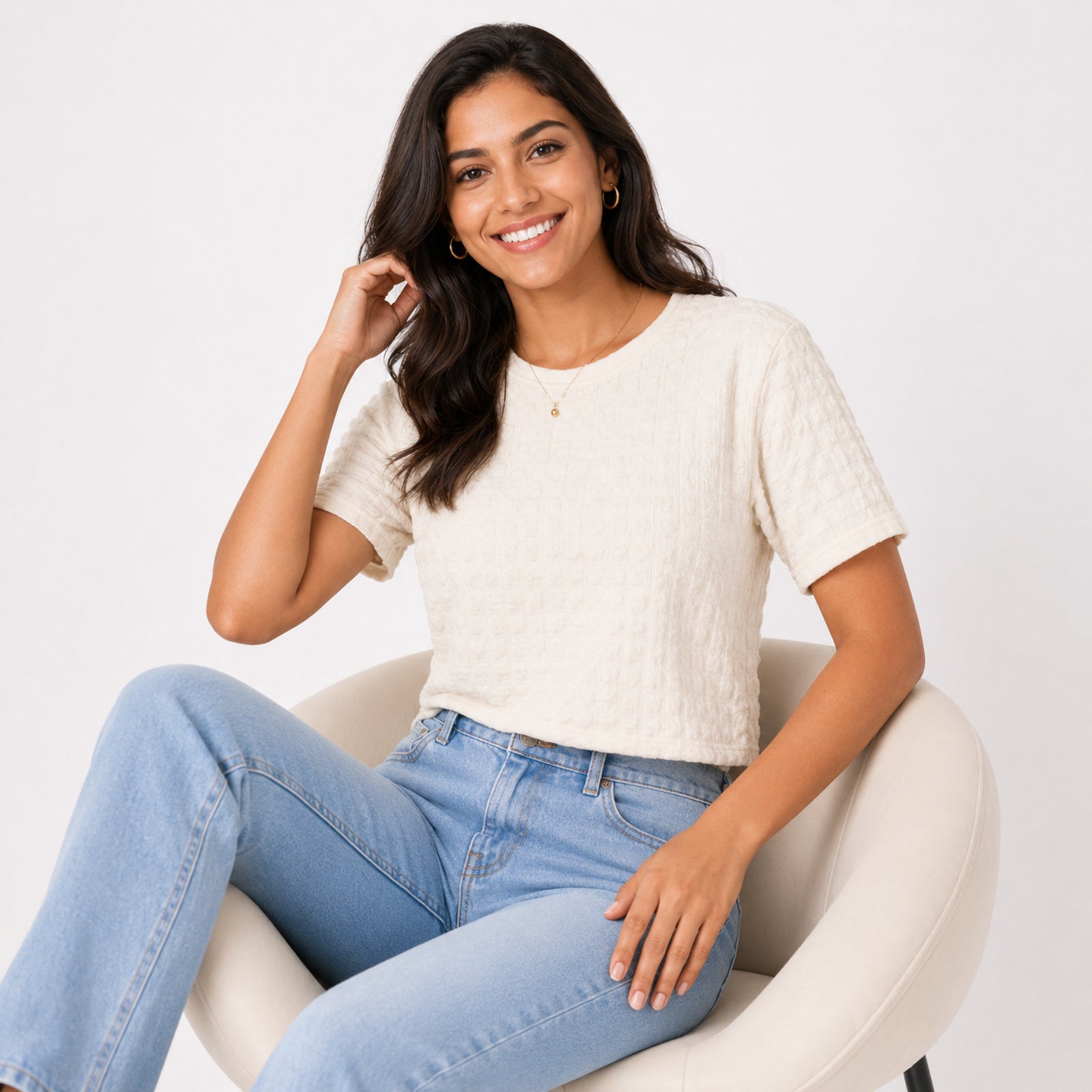 Women's Cream Floral Print Full Sleeve Top-3
