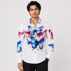 Men's White Butterfly Print Designer Shirt-1